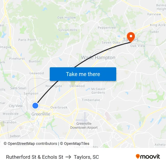 Rutherford St & Echols St to Taylors, SC map