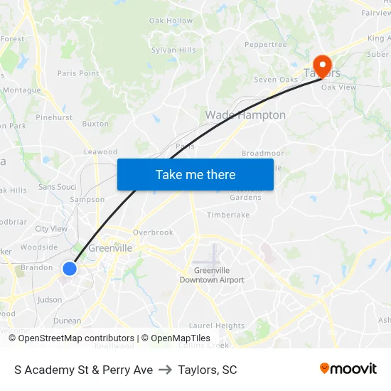 S Academy St & Perry Ave to Taylors, SC map