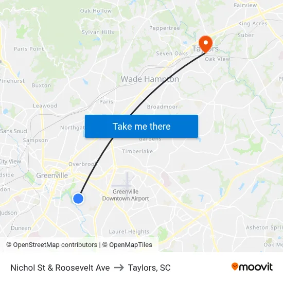 Nichol St & Roosevelt Ave to Taylors, SC map