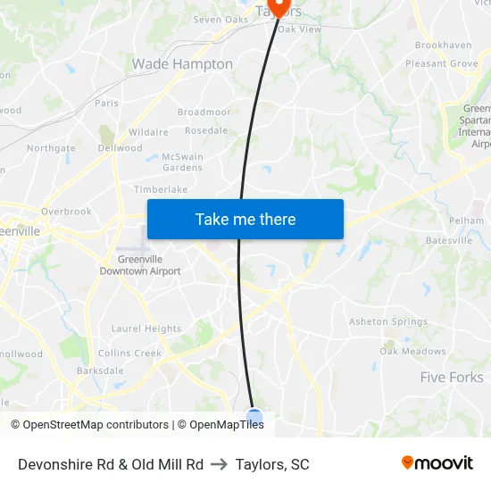 Devonshire Rd & Old Mill Rd to Taylors, SC map