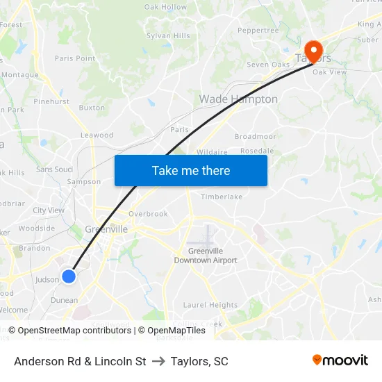 Anderson Rd & Lincoln St to Taylors, SC map