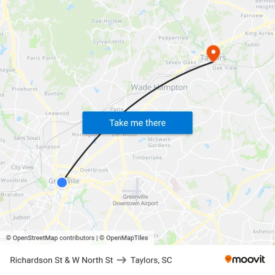 Richardson St & Buncombe St to Taylors, SC map