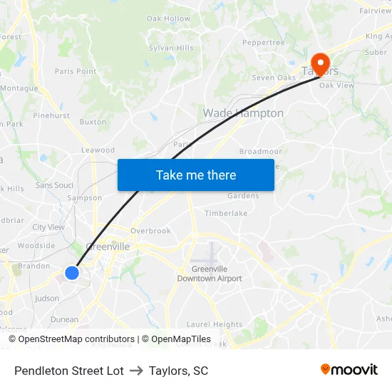 Pendleton St & Mason St to Taylors, SC map