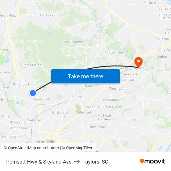 Poinsett Hwy & Skyland Ave to Taylors, SC map