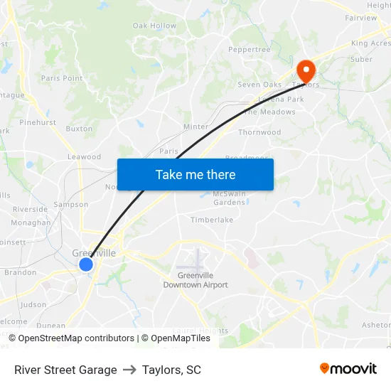 River Street Garage to Taylors, SC map