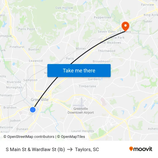 S Main St & Wardlaw St (Ib) to Taylors, SC map