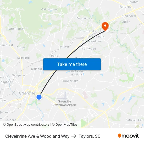 Cleveirvine Ave & Woodland Way to Taylors, SC map