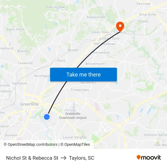 Nichol St & Rebecca St to Taylors, SC map