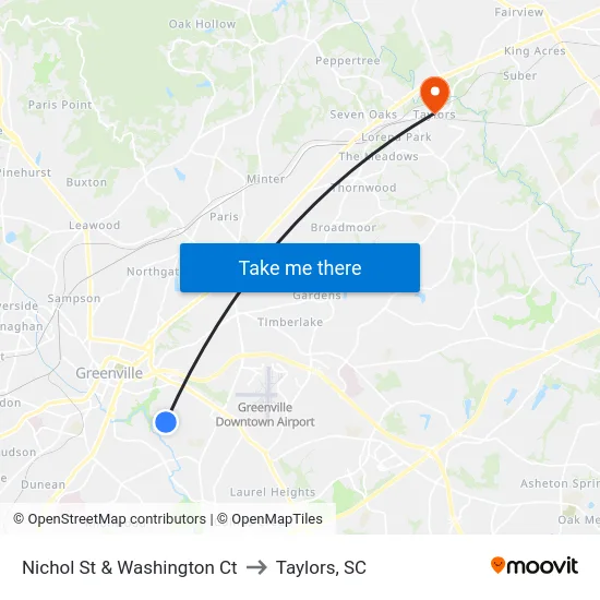 Nichol St & Washington Ct to Taylors, SC map