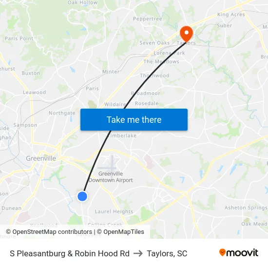 S Pleasantburg & Robin Hood Rd to Taylors, SC map