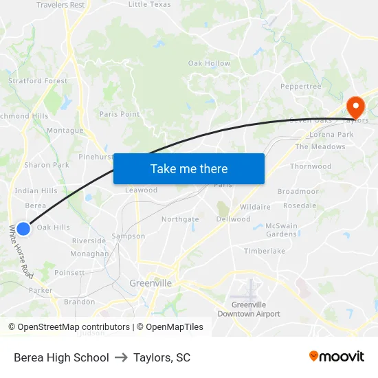 Berea High School to Taylors, SC map