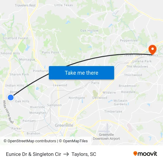 Eunice Dr & Singleton Cir to Taylors, SC map