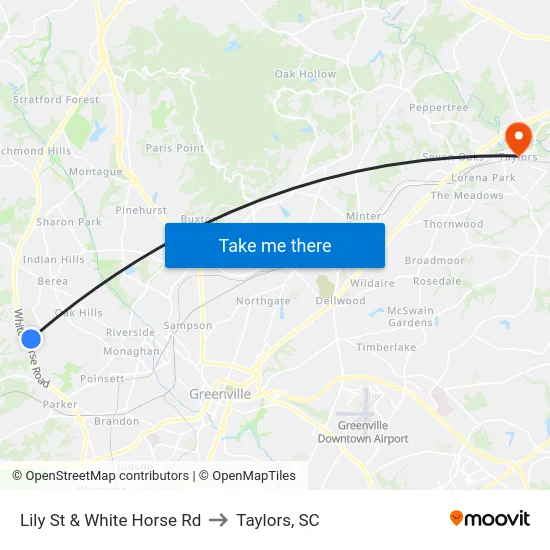 Lily St & White Horse Rd to Taylors, SC map
