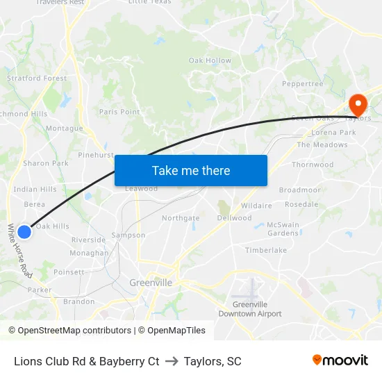 Lions Club Rd & Bayberry Ct to Taylors, SC map