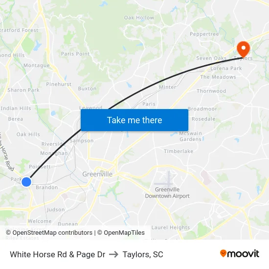 White Horse Rd & Page Dr to Taylors, SC map