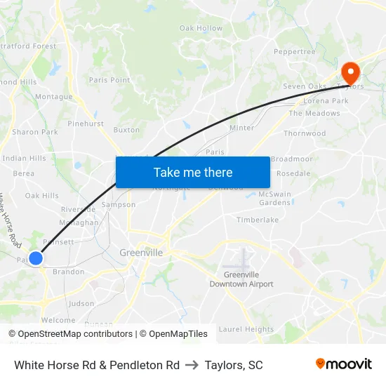 White Horse Rd & Pendleton Rd to Taylors, SC map