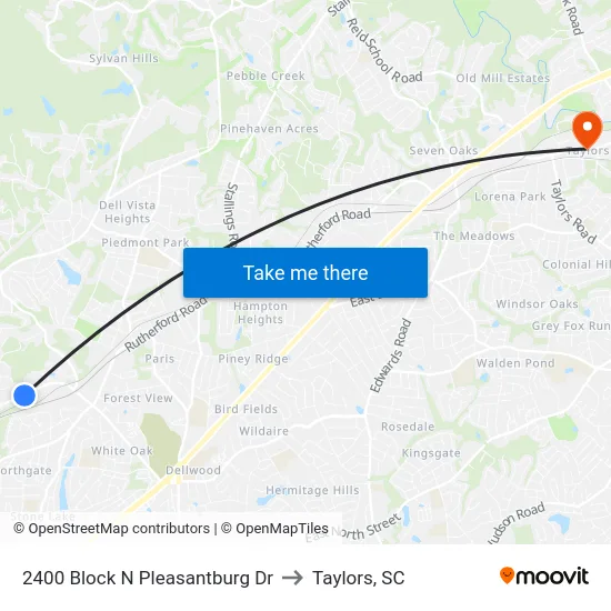 2400 Block N Pleasantburg Dr to Taylors, SC map