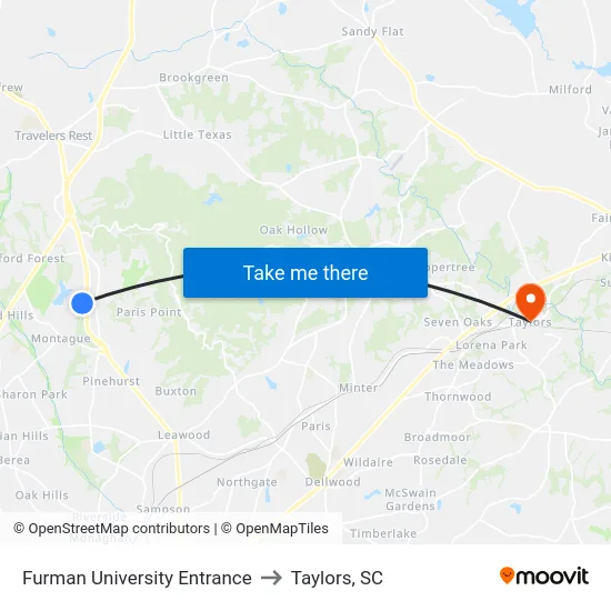 Furman University Entrance to Taylors, SC map