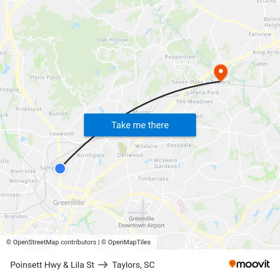 Poinsett Hwy & Lila St to Taylors, SC map