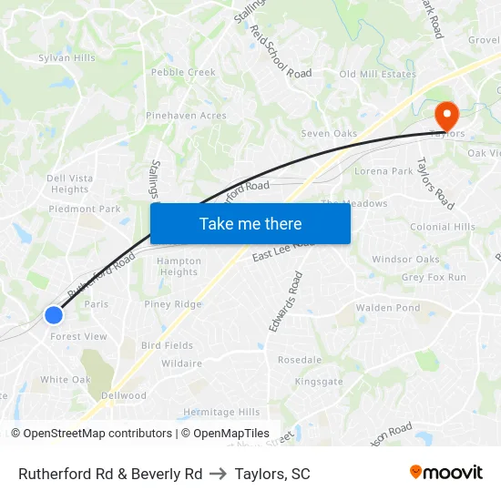 Rutherford Rd & Beverly Rd to Taylors, SC map