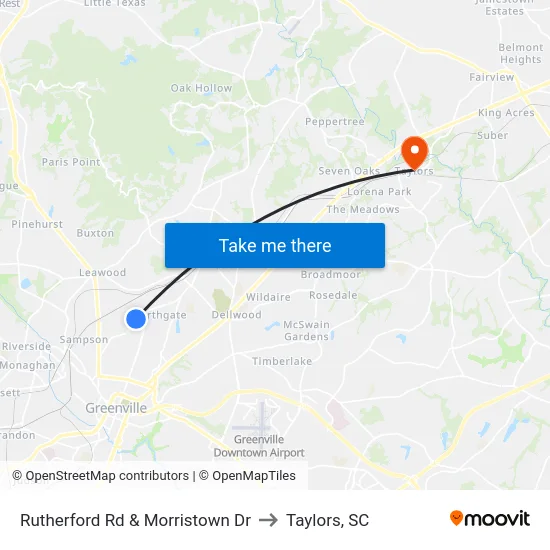 Rutherford Rd & Morristown Dr to Taylors, SC map