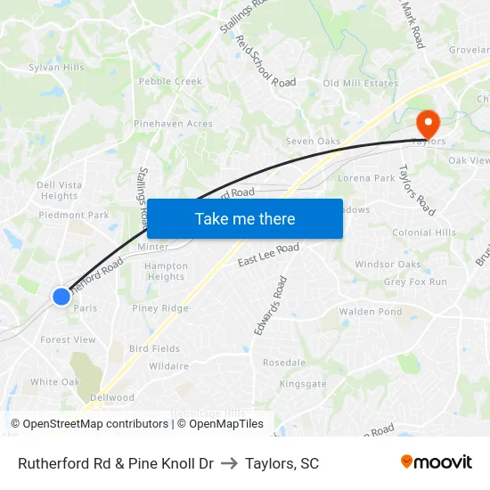 Rutherford Rd & Pine Knoll Dr to Taylors, SC map