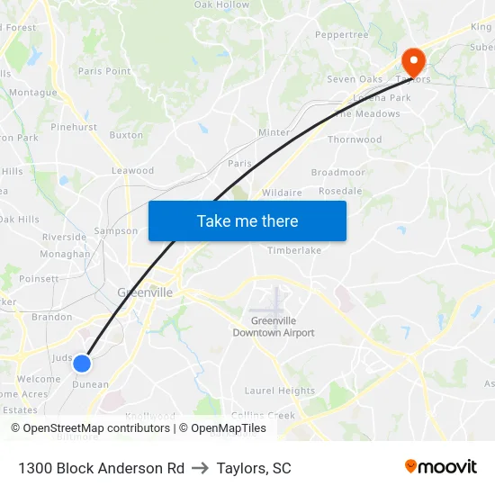1300 Block Anderson Rd to Taylors, SC map
