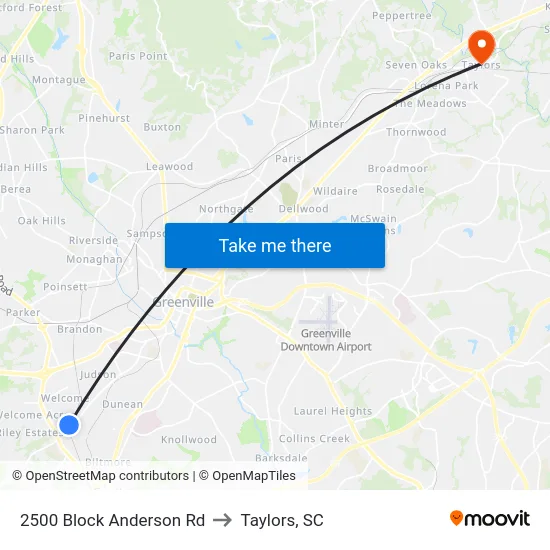 2500 Block Anderson Rd to Taylors, SC map