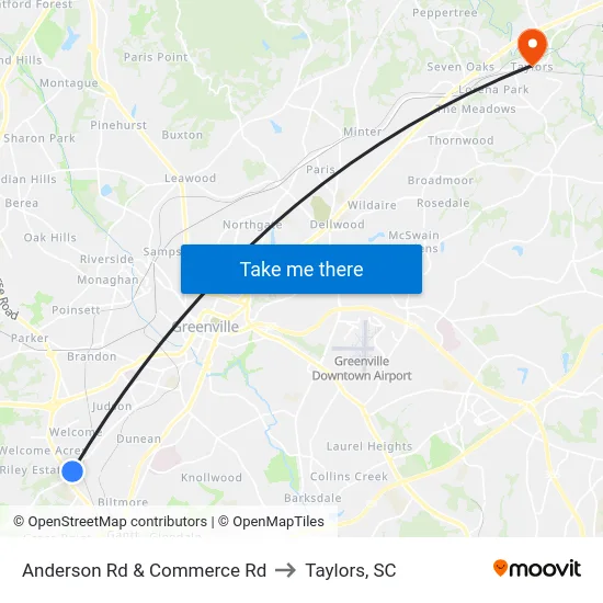 Anderson Rd & Commerce Rd to Taylors, SC map