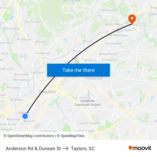 Anderson Rd & Dunean St to Taylors, SC map