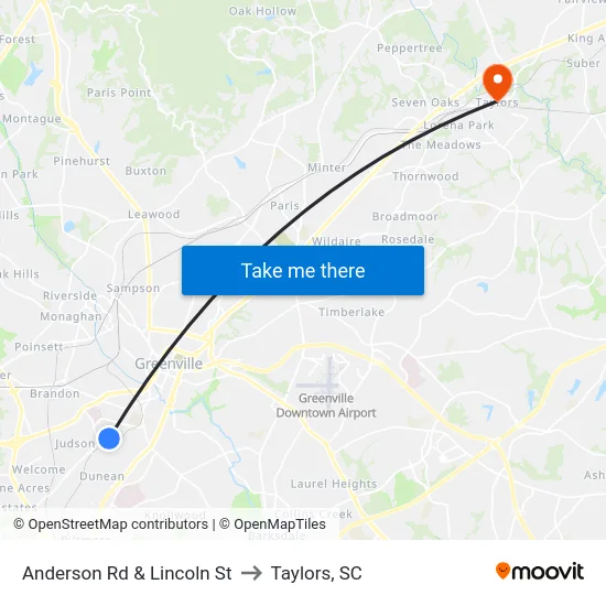 Anderson Rd & Lincoln St to Taylors, SC map