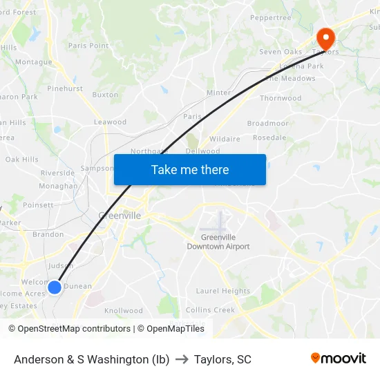 Anderson & S Washington (Ib) to Taylors, SC map