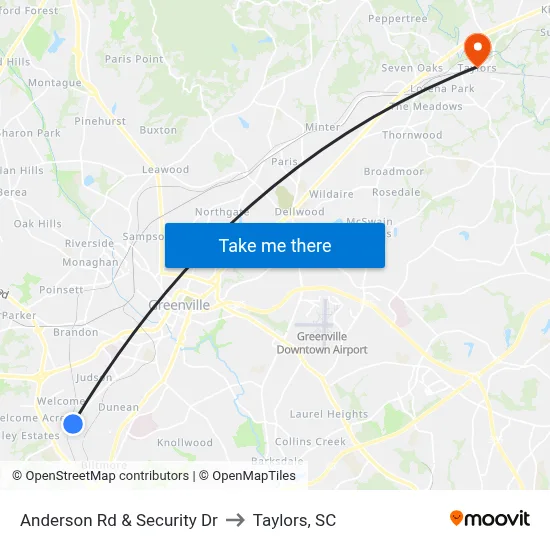 Anderson Rd & Security Dr to Taylors, SC map