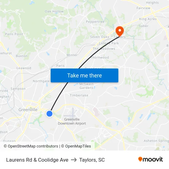 Laurens Rd & Coolidge Ave to Taylors, SC map