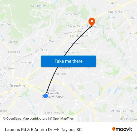 Laurens Rd & E Antrim Dr to Taylors, SC map