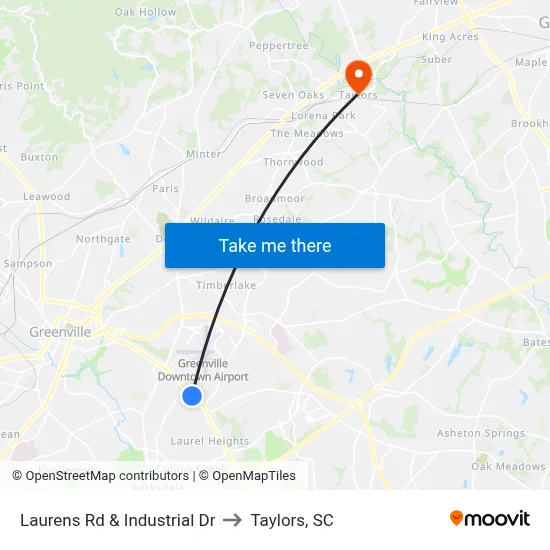 Laurens Rd & Industrial Dr to Taylors, SC map