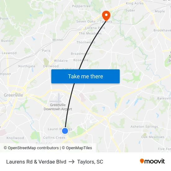 Laurens Rd & Verdae Blvd to Taylors, SC map