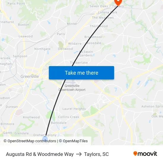 Augusta Rd & Woodmede Way to Taylors, SC map