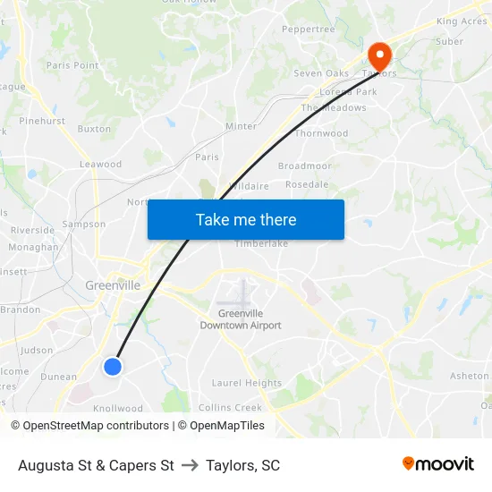 Augusta St & Capers St to Taylors, SC map