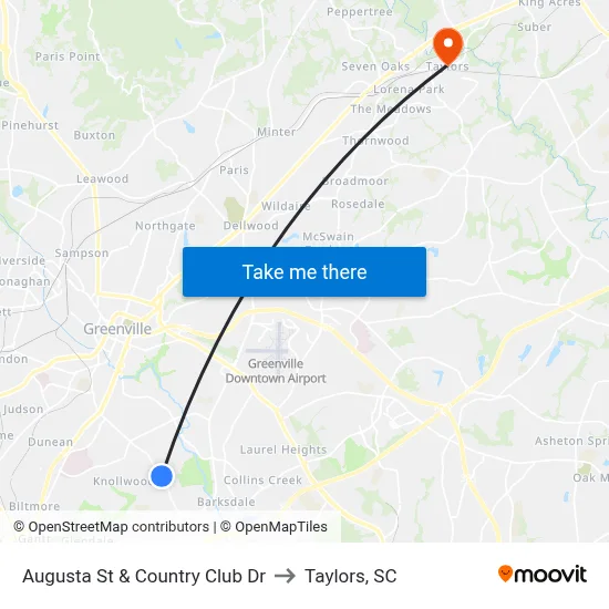 Augusta St & Country Club Dr to Taylors, SC map