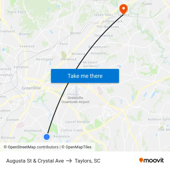Augusta St & Crystal Ave to Taylors, SC map