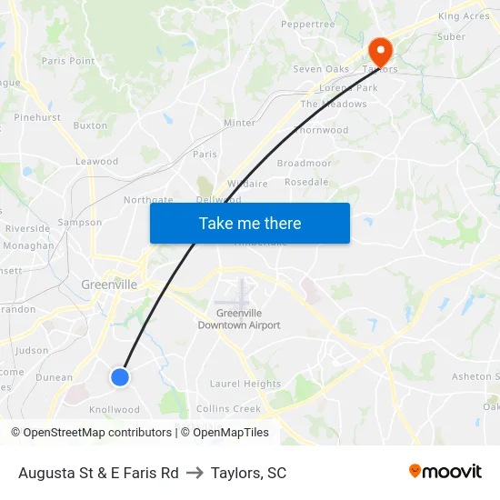 Augusta St & E Faris Rd to Taylors, SC map