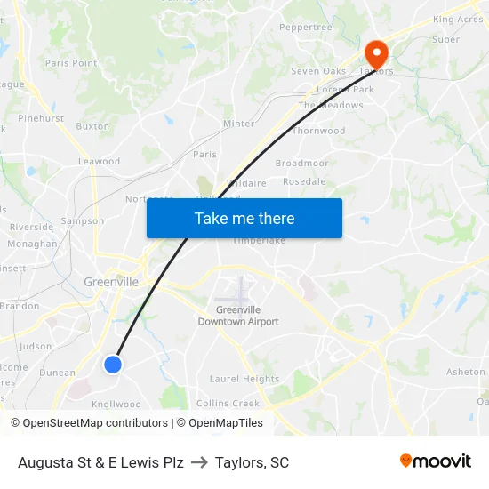 Augusta St & E Lewis Plz to Taylors, SC map