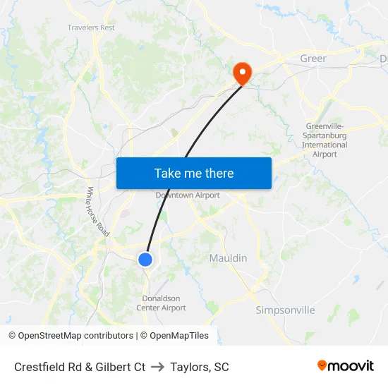 Crestfield Rd & Gilbert Ct to Taylors, SC map