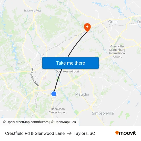 Crestfield Rd & Glenwood Lane to Taylors, SC map
