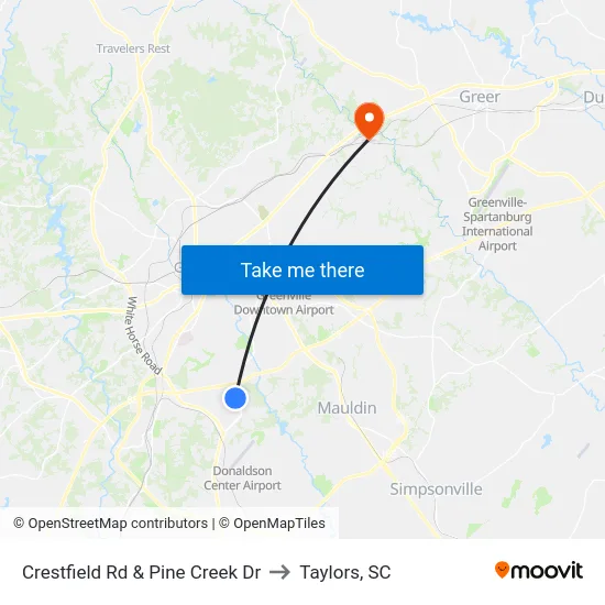 Crestfield Rd & Pine Creek Dr to Taylors, SC map