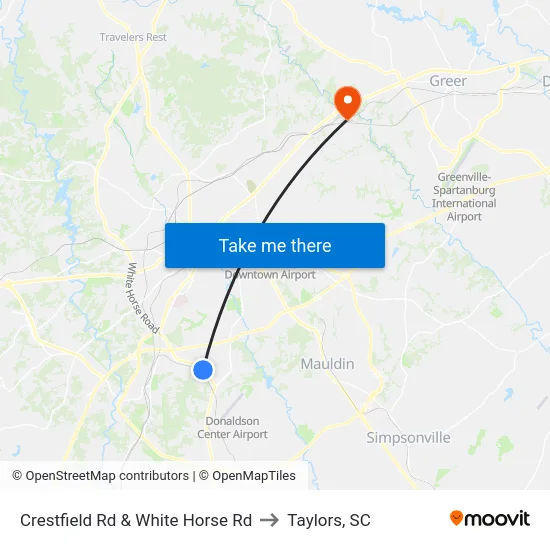 Crestfield Rd & White Horse Rd to Taylors, SC map