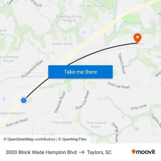 3000 Block Wade Hampton Blvd to Taylors, SC map