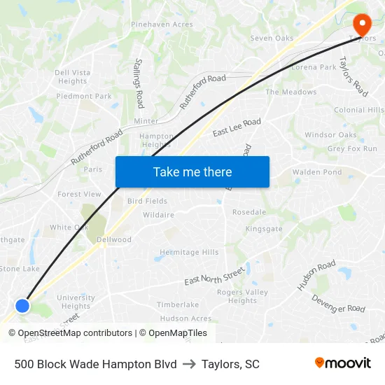 500 Block Wade Hampton Blvd to Taylors, SC map
