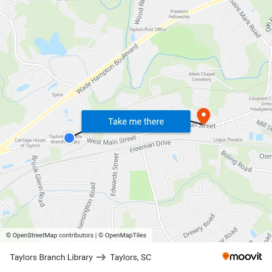 Taylors Branch Library to Taylors, SC map